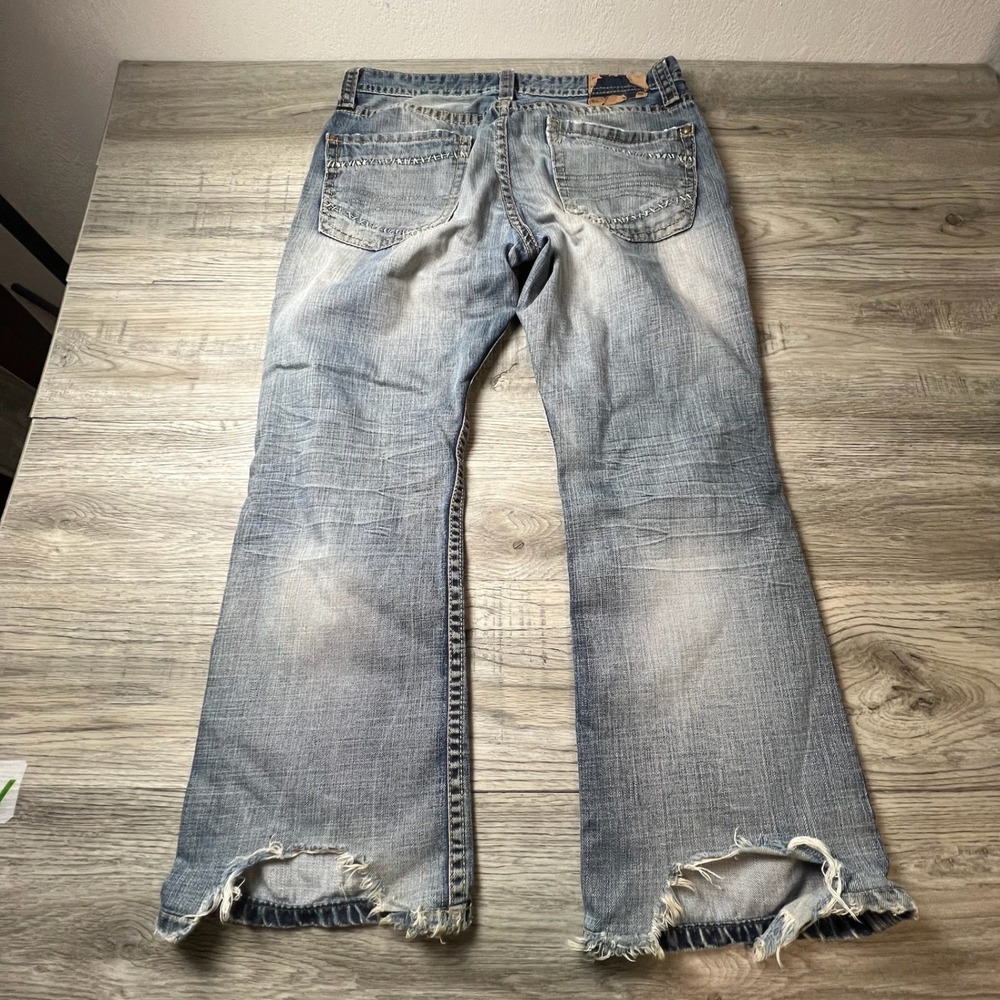 Express Rocco Jeans Mens 36x28 Blue Slim Fit Low Rise Boot Cut Distressed Y2K